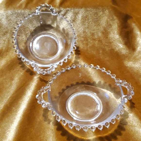 Vtg Imperial Candlewick Glass Handled Mayo/Sauce Serving Bowls Plates Sets (2) - Picture 4 of 13